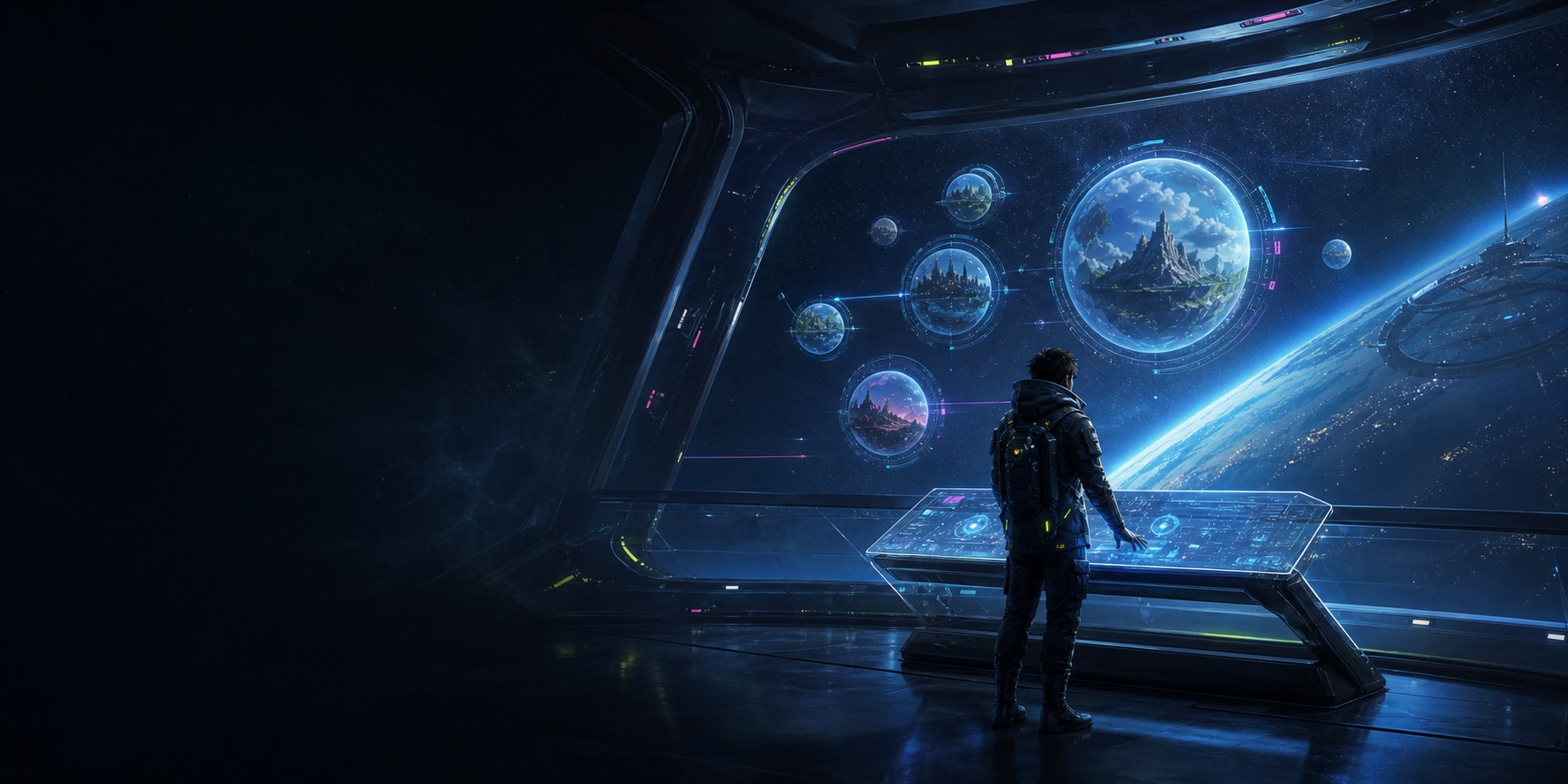 A game studio community wall with screens and release art